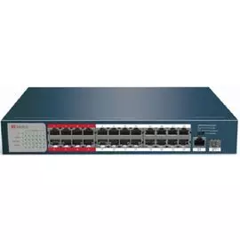 Коммутатор HiWatch DS-S2624P(B) Сетевой неуправляемый 24 RJ45 100M PoE, 8 портов с высоким приоритетом, 1 Uplink порт 1000М Ethernet, 1 SFP порт 1000M