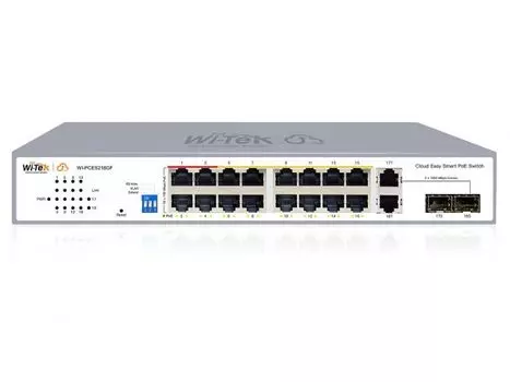 Коммутатор настраиваемый Wi-Tek WI-PCES218GF PoE 250Вт, порты 16FE PoE + 2SFP, Easy Smart