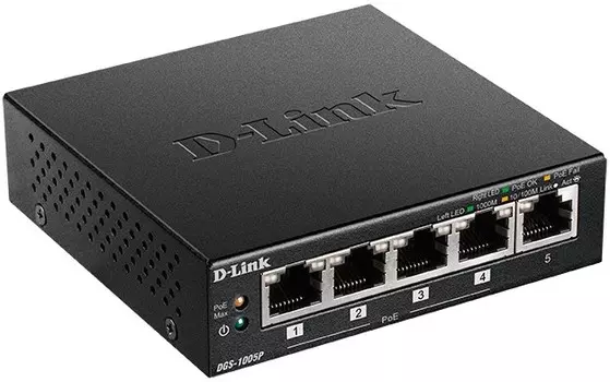 Коммутатор неуправляемый D-link DGS-1005P/A1A PoE-коммутатор, 5x1000Base-T (4 порта с поддержкой PoE)