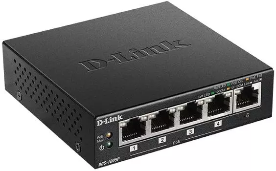 Коммутатор неуправляемый D-link DGS-1005P/B3A 5x1000Base-T (4 порта с поддержкой PoE) PoE?бюджет 60 Вт
