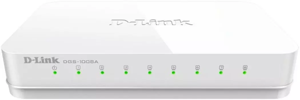 Коммутатор неуправляемый D-link DGS-1008A 8*10/100/1000 Base-T и функцией энергосбережения, plastic case