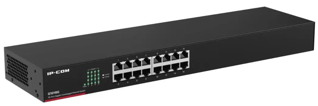 Коммутатор неуправляемый IP-Com G1016G 16 портов, 16x1 Гбит/с, установка в стойку 19, металлический