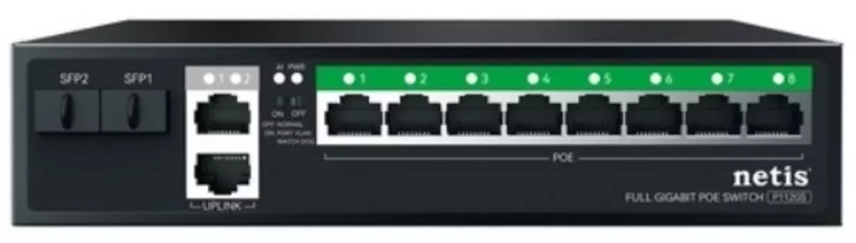 Коммутатор неуправляемый Netis P112GS PoE+, 10 портов, 10x1 Гбит/с, PoE+ 8х30 Вт (до 120Вт), SFP 2*1 Гбит/с