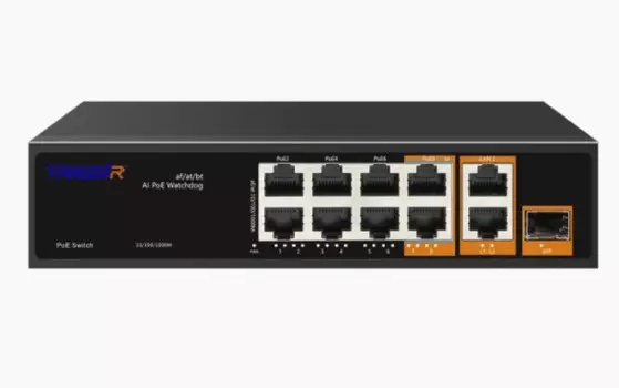 Коммутатор неуправляемый TRASSIR TR-NS13111S-120-8PoE с 8 PoE портами (10/100/1000 Мбит/с Base-T PoE port) и 1 SFP портом и 2 Uplink (10/100/1000Мбит/