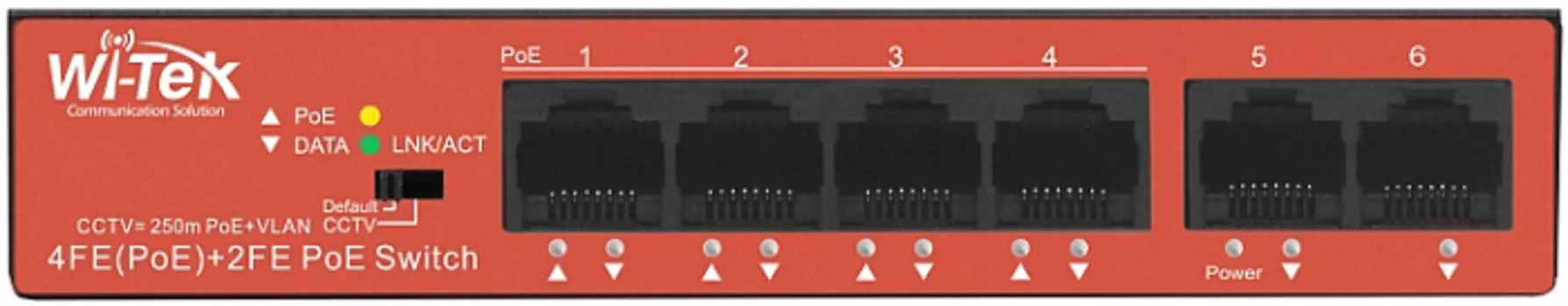 Коммутатор неуправляемый Wi-Tek WI-PS205H v2 4 PoE порта*100Base-TX+2*100Base-TX, PoE IEEE 802.3at/af до 30Вт на порт, Watchdog, БП 40Вт