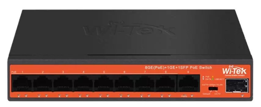 Коммутатор неуправляемый Wi-Tek WI-PS309GFH PoE 65Вт, 8GE(PoE)+1GE+1SFP
