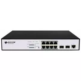 Коммутатор PoE BDCom S2510-P 8*GE PoE ports, 2*100/1000M SFP ports, standard AC220V power supply, 150W , fanless, 1U, rack-mounted installation, conso