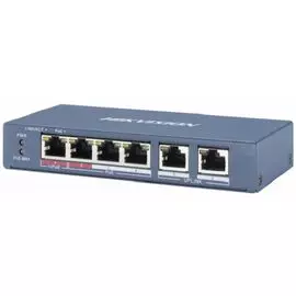 Коммутатор PoE HIKVISION DS-3E0106P-E/M 4 RJ45, с грозозащитой 6кВ, 2 Uplink порт 100М Ethernet: бюджет PoE 35Вт, поддерживают режим передачи до 300м,