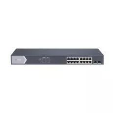 Коммутатор PoE HIKVISION DS-3E0518P-E/M 16хRJ45 1000M PoE с грозозащитой 6кВ/2 1000М SFP uplink порта, бюджет PoE 125Вт, пропускная способность 36Гб/с
