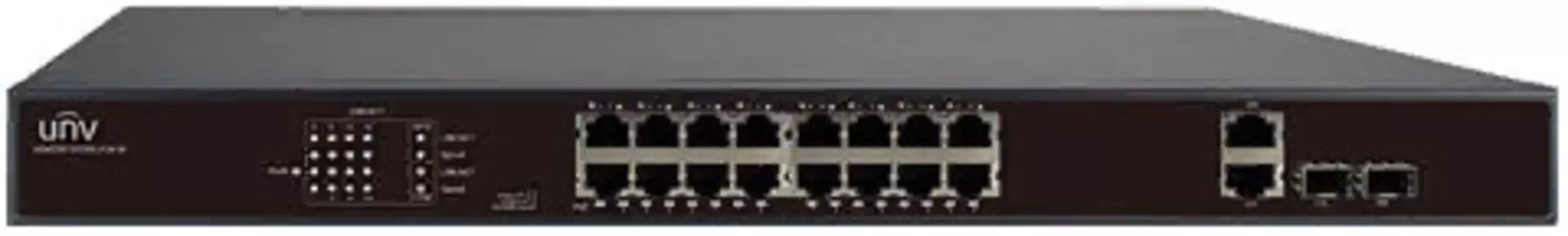 Коммутатор PoE UNIVIEW NSW2010-16T2GC-POE-IN 16*100Мбит/с PoE RJ45 + 2*1000Мбит/с Combo порта, до 250м, PoE: 802.3at/af, 250 Вт, Максимальная мощность