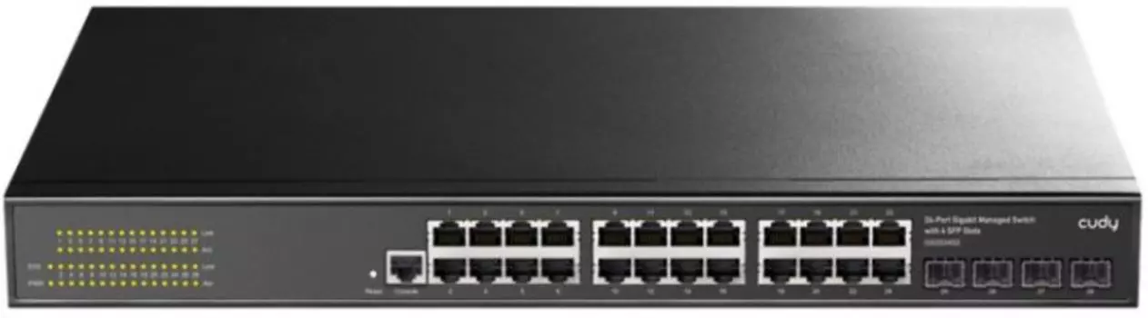 Коммутатор управляемый Cudy GS2024S2 24-Port Layer 2 10/100/1000M, 24 Gigabit Ethernet ports + 4 Gigabit SFP ports + 1 management port, backplane band