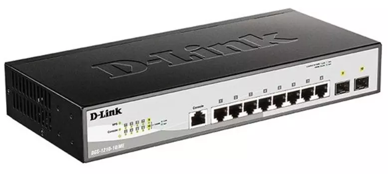 Коммутатор управляемый D-link DGS-1210-10/ME/B2A 8x10/100/1000Mbps, 2x1000Base-X SFP, L2, 19”