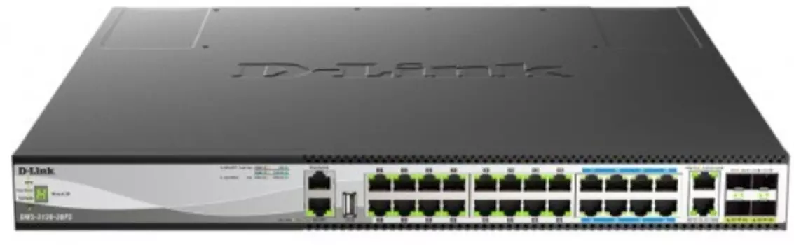 Коммутатор управляемый D-link DMS-3130-30PS/A1A L3 PoE, стек, 16x2.5GBase-T, 8x5GBase-T, 2x10GBase-T, 4x25GBase-X