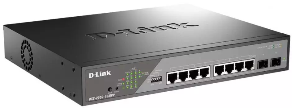 Коммутатор управляемый D-link DSS-200G-10MPP/A1A 8x10/100/1000Base-T PoE 802.3af/at, PoE-бюджет 242В