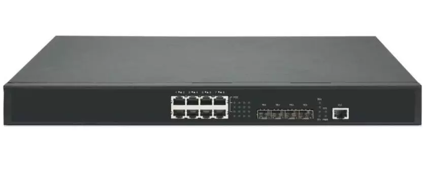 Коммутатор управляемый GIGALINK GL-SW-G305-12P L3 PoE, Stack, 8*1/2.5 Гбит/с PoE (8 портов 802.3BT), 4*1/10Гбит/с SFP+, PoE 370Вт