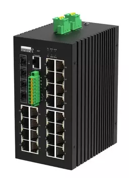 Коммутатор управляемый GIGALINK GL-SW-G307-24P4ST-I промышленный L3, 24*10/100/1000Мбит/с PoE (af/at), 4*1/2.5/10Гбит/с SFP+, Крепление на DIN-рейку,