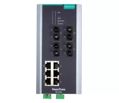 Коммутатор управляемый MOXA PT-510-4M-ST-48 DIN-Rail switch, 6 x 10/100BaseT(X), 4 x 100BaseFX MM, ST connectors, 1 power su