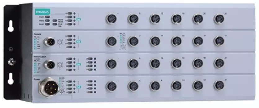 Коммутатор управляемый MOXA TN-4524A-16PoE-WV-CT-T L2, 16 портов 10/100 BaseT(X) Ethernet с POE+, 8 портов 10/100BaseT(X), разъемы М12, два источника