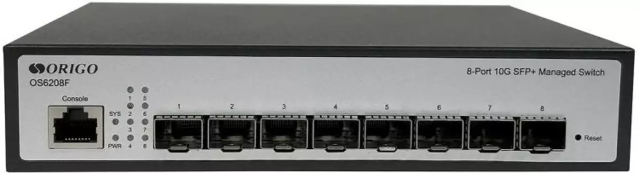 Коммутатор управляемый ORIGO OS6208F/A1A 8x10GBase-X SFP+, консольный порт RJ-45, L2, комплект для установки в 19" стойку