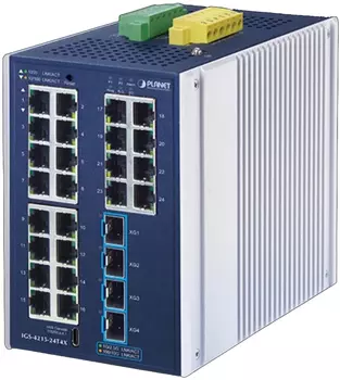 Коммутатор управляемый Planet IGS-4215-24T4X Industrial L2+ 24-Port 10/100/1000T + 4-Port 10G SFP+ Ethernet