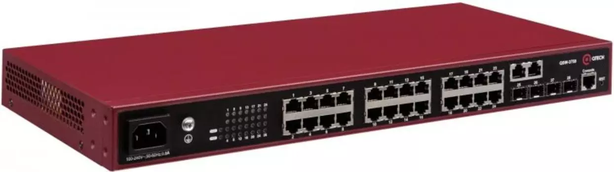 Коммутатор управляемый QTECH QSW-3750-28T-POE-AC-R L2 с поддержкой PoE 802.3af/at, 24 порта 10/100/1000BASE-T, 4 порта 100/1000BASE-X SFP, 4K VLAN, 16