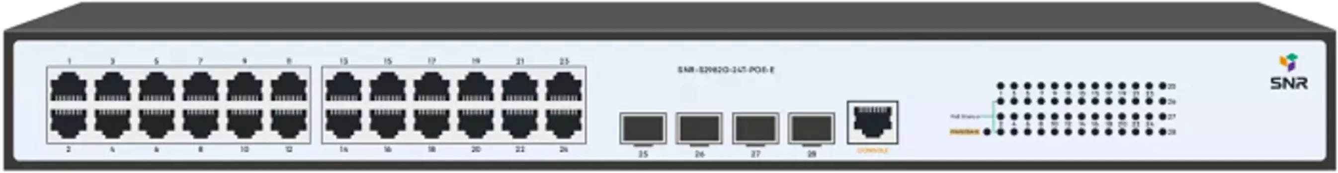Коммутатор управляемый SNR S2982G-24T-POE-E гигабитный POE уровня 2, 24 порта 10/100/1000Base-T с поддержкой PoE, 4 порта 100/1000BASE-X (SFP), бюджет