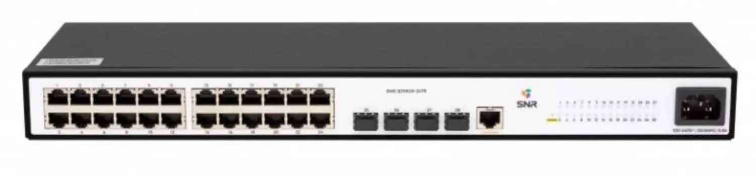 Коммутатор управляемый SNR SNR-S2982G-24TE-RPS уровня 2, 24 порта 10/100/1000Base-T и 4 порта 100/1000Base-X (SFP), встроенный БП ~220В AC, RPS 12V DC