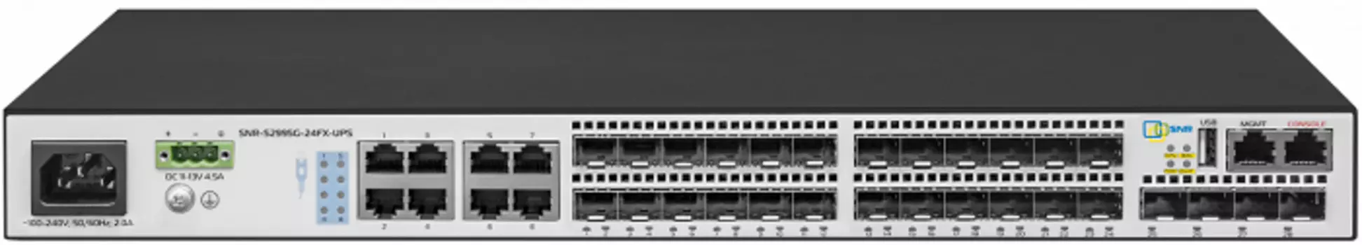 Коммутатор управляемый SNR SNR-S2995G-24FX уровня 3, 16 портов 100/1000BaseX SFP, 8 Combo портов GE, 4 порта 1/10G SFP+, RPS DC 12V