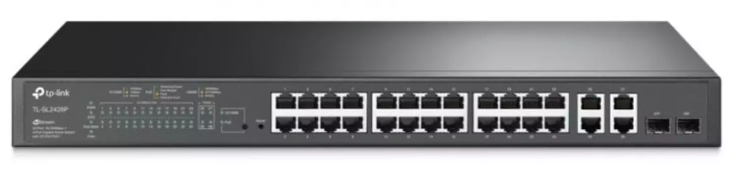Коммутатор управляемый TP-LINK SL2428P JetStream Smart коммутатор уровня 2 с 24 портами 10/100 Мбит/с, 4 гигабитными портами и 24 портами PoE+, бюджет