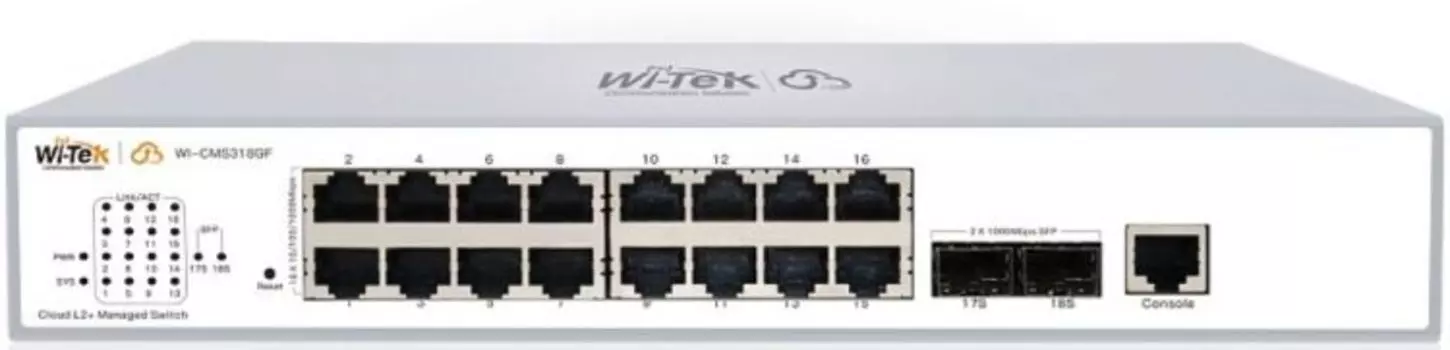 Коммутатор управляемый Wi-Tek WI-CMS318GF L2, порты 16 100/1000Base-TX + 2 SFP