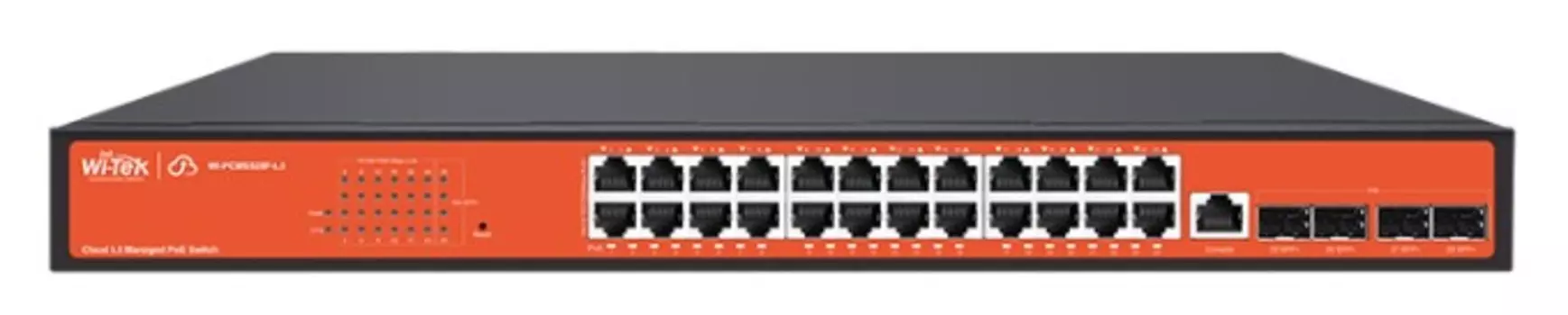 Коммутатор управляемый Wi-Tek WI-PCMS528F-L3 PoE бюджет 370Вт, 24GE PoE, 4SFP+ 10G, Cloud