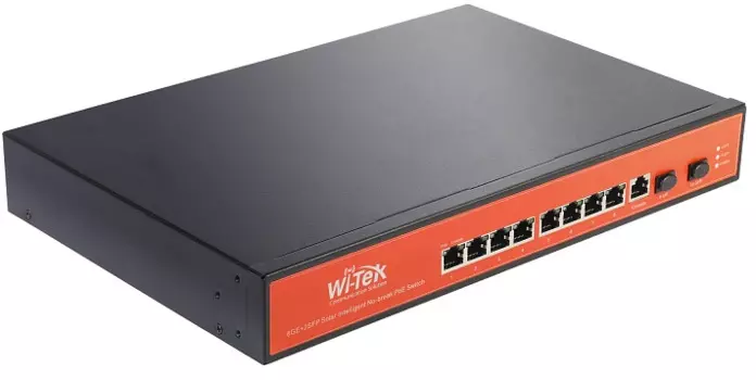 Коммутатор управляемый Wi-Tek WI-PMS310GF-UPS v2 L2, 8 PoE портов 1000Base-T+2 SFP, грозозащита, питание от солнечной панели 24В, БП 150W