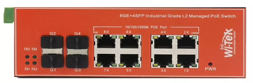 Коммутатор управляемый Wi-Tek WI-PMS312GF-I v2 L2 8 PoE 1000Base-T + 4 SFP, промышленный