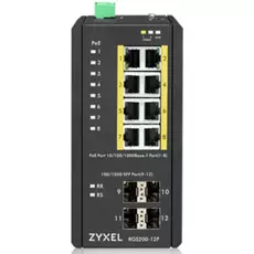Коммутатор управляемый ZYXEL RGS200-12P-ZZ0101F промышленный, L2 PoE+, 8xGE PoE+, 4xSFP, крепление на стену/DIN-рейку, IP30, два источника питания DC,