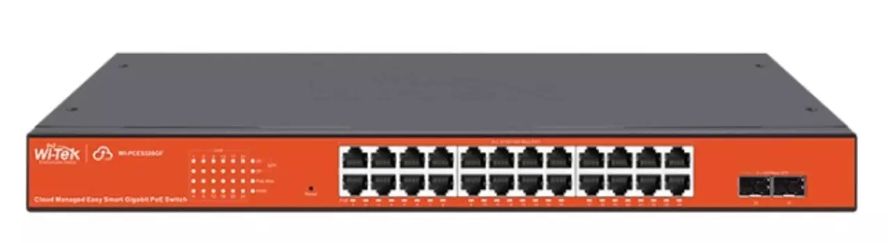 Коммутатор Wi-Tek WI-PCES326GF настраиваемый PoE 370Вт, порты 24 PoE GE + 2 SFP, Easy Smart