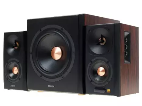 Компьютерная акустика 2.1 Edifier S360DB Brown 2 сат. + сабвуфер,150W RMS, 40-20000Гц, дерево, беспроводной пульт ДУ, беспроводной сабвуфер, BT aptX