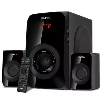 Компьютерная акустика 2.1 Sven MS-2020 SV-018788 черная, RMS 30Вт + 2x12.5 Вт, FM-тюнер, USB/SD, дисплей, пульт ДУ, Bluetooth