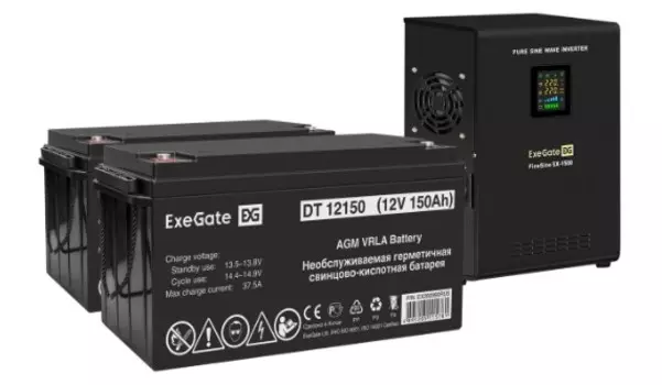 Комплект Exegate FineSine SX-1500.LCD.AVR.2SH EX296582RUS ИБП EX295998RUS + батарея 150Aч EX282990RUS 2шт (инвертор, синус, для котла, настенный) 1500