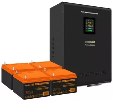 Комплект Exegate FineSine SX-3000.LCD.AVR.2SH.T EX296632RUS ИБП EX296003RUS + батарея 26Aч EX285663RUS 4шт (инвертор, синус, для котла, настенный) 300