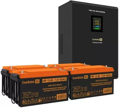 Комплект Exegate FineSine SX-3000.LCD.AVR.2SH.T EX296641RUS ИБП EX296003RUS + батарея 65Aч EX282982RUS 4шт (инвертор, синус, для котла, настенный) 300