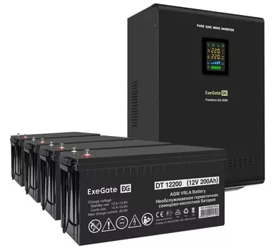 Комплект Exegate FineSine SX-3000.LCD.AVR.2SH.T EX296653RUS ИБП EX296003RUS + батарея 200Aч EX282991RUS 4шт (инвертор, синус, для котла, настенный) 30
