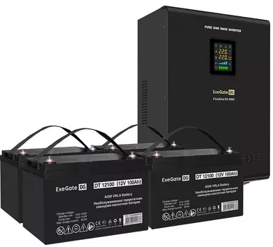 Комплект Exegate FineSine SX-5000.LCD.AVR.2SH.T EX296669RUS ИБП EX296004RUS + батарея 100Aч EX282985RUS 4шт (инвертор, синус, для котла, настенный) 50