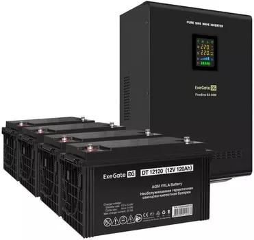 Комплект Exegate FineSine SX-5000.LCD.AVR.2SH.T EX296671RUS ИБП EX296004RUS + батарея 120Aч EX282988RUS 4шт (инвертор, синус, для котла, настенный) 50