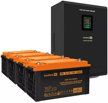 Комплект Exegate FineSine SX-5000.LCD.AVR.2SH.T EX296672RUS ИБП EX296004RUS + батарея 120Aч EX285657RUS 4шт (инвертор, синус, для котла, настенный) 50