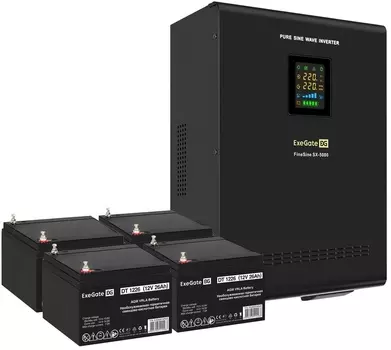 Комплект Exegate FineSine SX-5000.LCD.AVR.2SH.T EX296654RUS ИБП EX296004RUS + батарея 26Aч EX282970RUS 4шт (инвертор, синус, для котла, настенный) 500