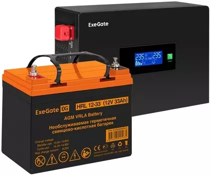Комплект Exegate IdealSine SR-1000.LCD.2SH EX297406RUS ИБП EX295993RUS + батарея 33Aч EX285664RUS 1шт (инвертор, синус, для котла, PF=1, настенный) 10