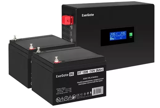 Комплект Exegate IdealSine SR-1500.LCD.2SH EX297426RUS ИБП EX295994RUS + батарея 26Aч EX282970RUS 2шт (инвертор, синус, для котла, PF=1, настенный) 15