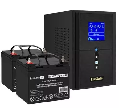 Комплект Exegate SineTower SZ-1500.LCD.AVR.2SH.1C13.USB EX296814RUS ИБП EX295988RUS + батарея 33Aч EX282974RUS 2шт (инвертор, синус, для котла) 1500VA