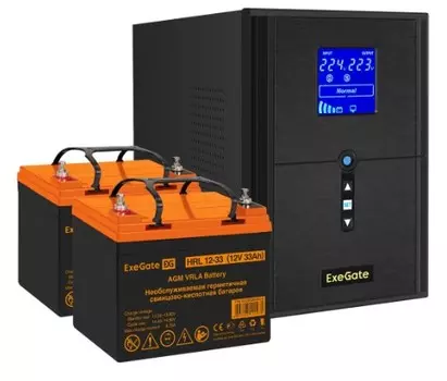 Комплект Exegate SineTower SZ-2000.LCD.AVR.3SH.1C13.USB EX296838RUS ИБП EX295989RUS + батарея 33Aч EX285664RUS 2шт (инвертор, синус, для котла) 2000VA