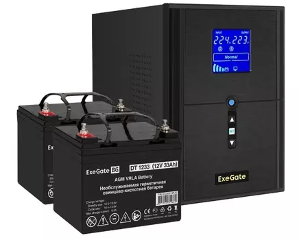 Комплект Exegate SineTower SZ-2000.LCD.AVR.3SH.1C13.USB EX296837RUS ИБП EX295989RUS + батарея 33Aч EX282974RUS 2шт (инвертор, синус, для котла) 2000VA